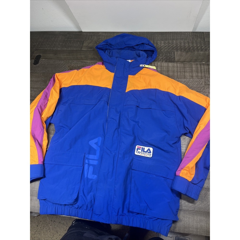 Vintage‎ FILA Expedition Mens Jacket Windbreaker Color Block Hoodie Rap Hip Hop
